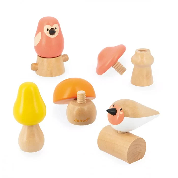 Janod Birds and Mushrooms Screw Toys