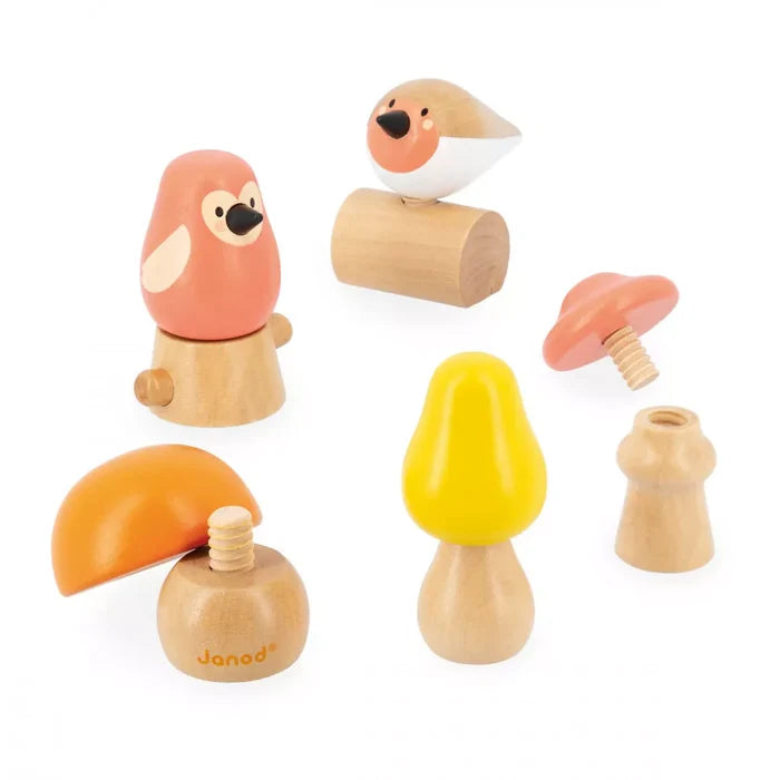 Janod Birds and Mushrooms Screw Toys