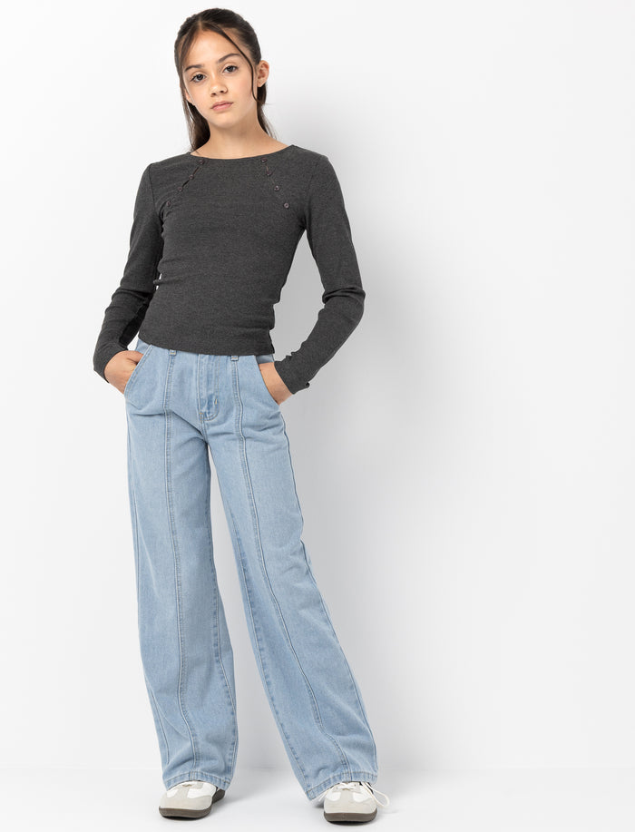 Jean à jambe large en denim pour fille