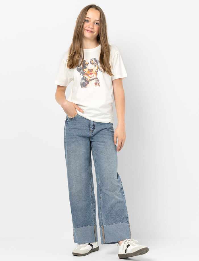 Jean à jambe large en denim pour fille