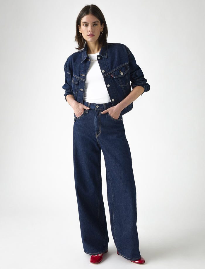 Jean taille haute à jambes larges pour femme