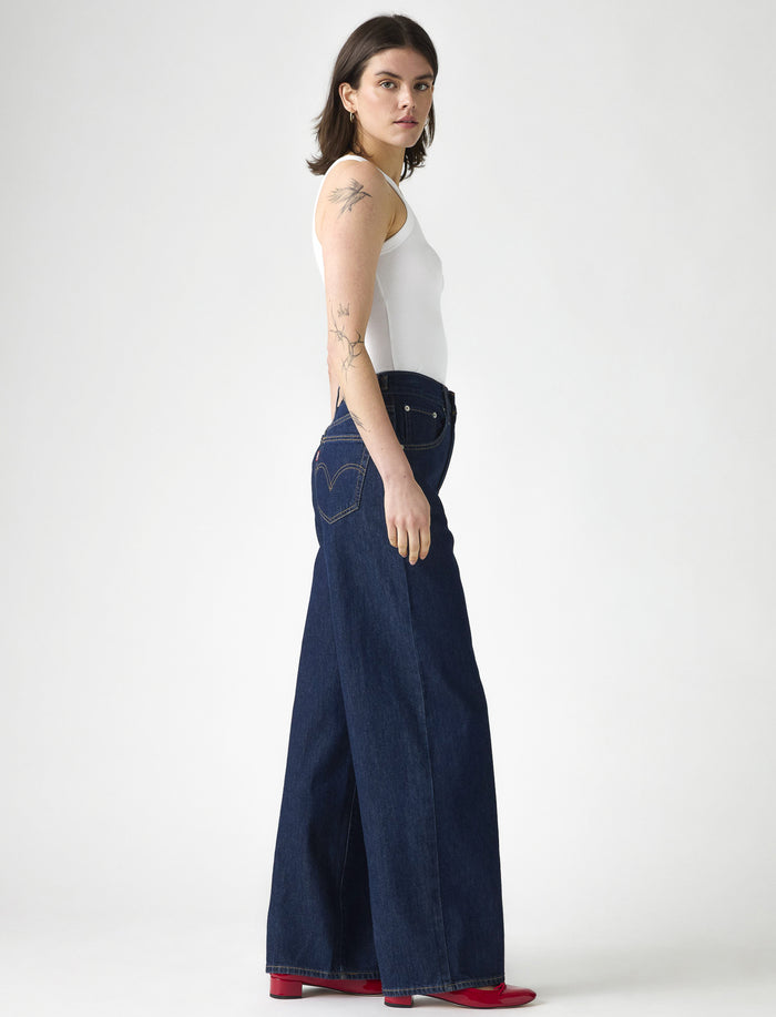 Jean taille haute à jambes larges pour femme