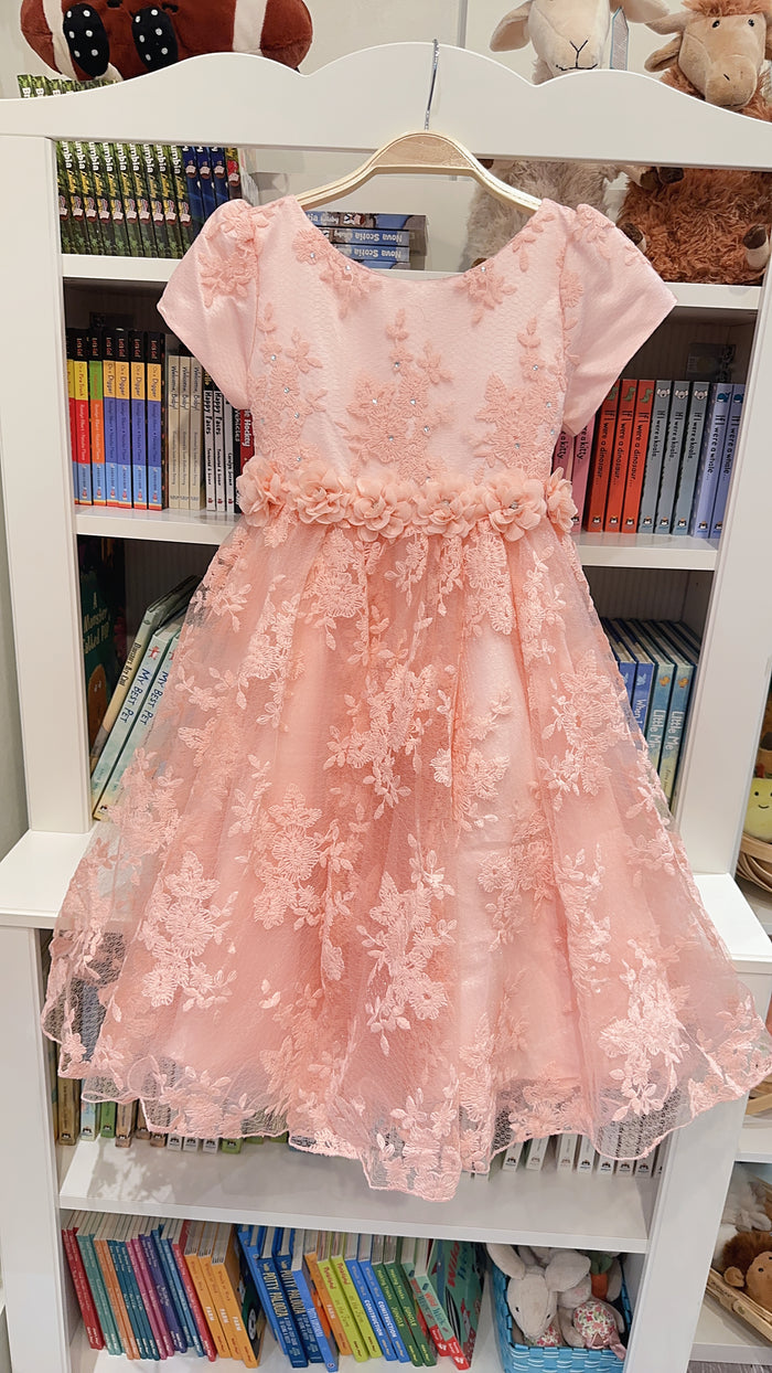 Jolene CD9078 Dusty Pink Lace Dress - 6Y