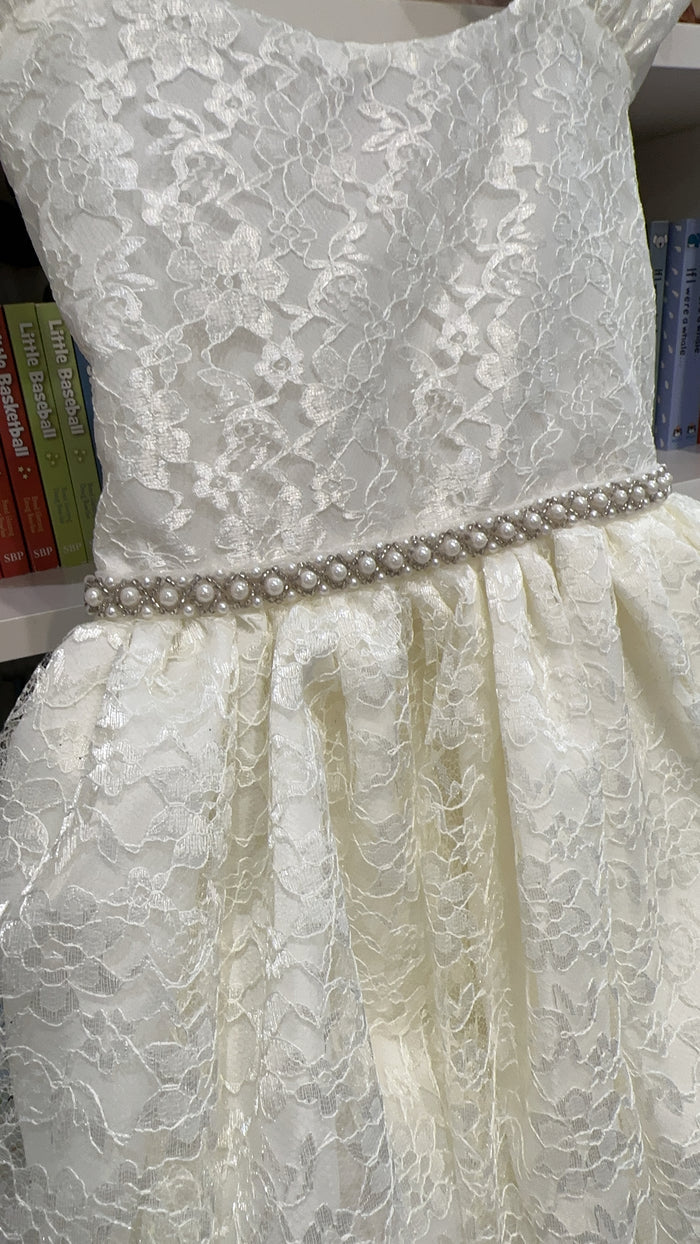 Jolene PK223 Ivory Pearl Waistband Dress