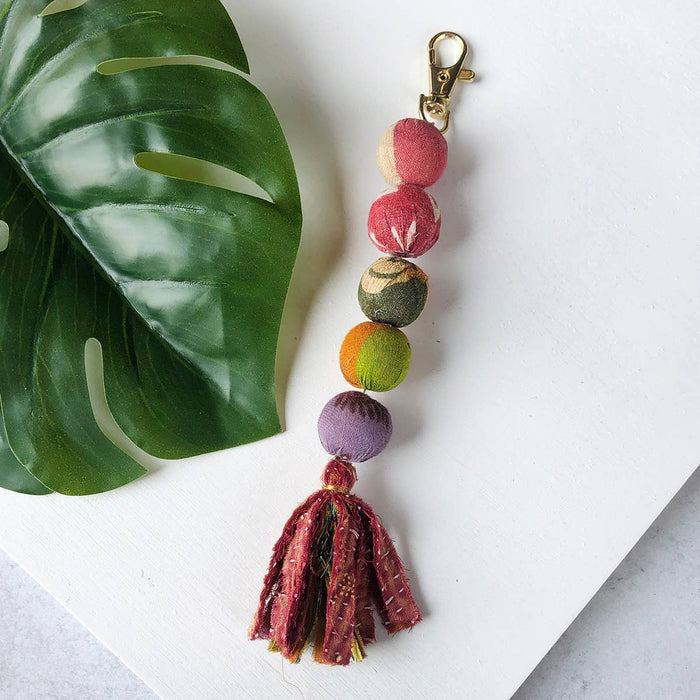 Kantha Bead & Fringe Keychain Bag Clip