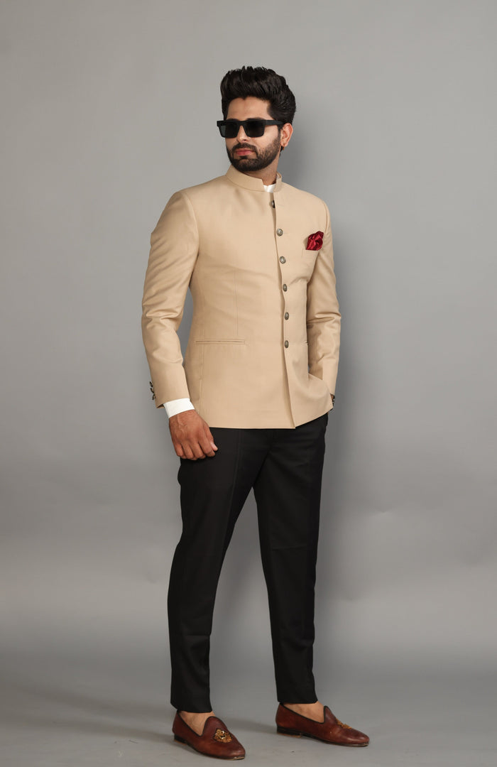 Khaki Jodhpuri Blazer with Black Trouser | Perfect for Wedding and Casual wear |
