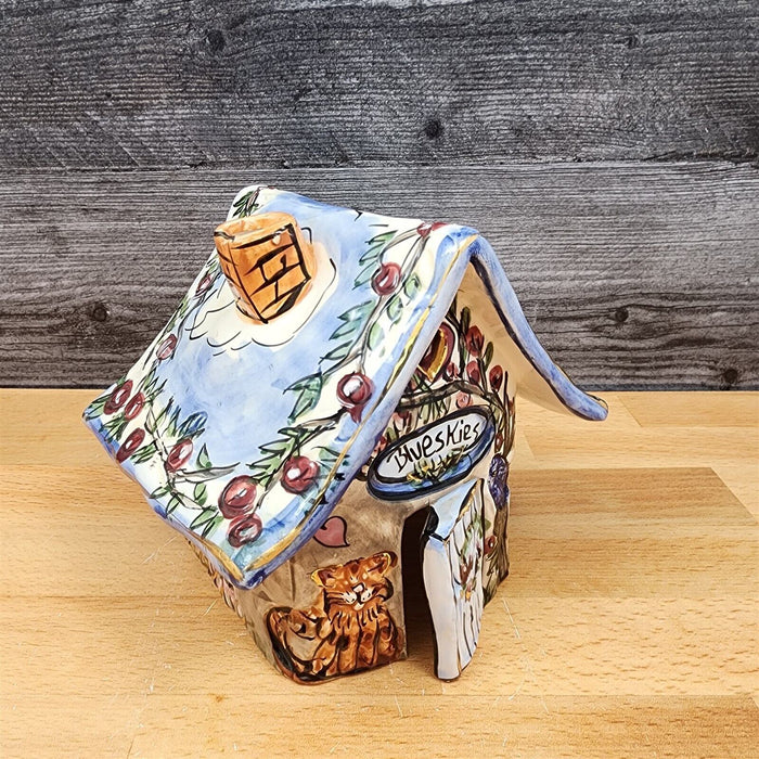 Kitty House Tealight Candle Holder Blue Skies By Blue Sky Clayworks