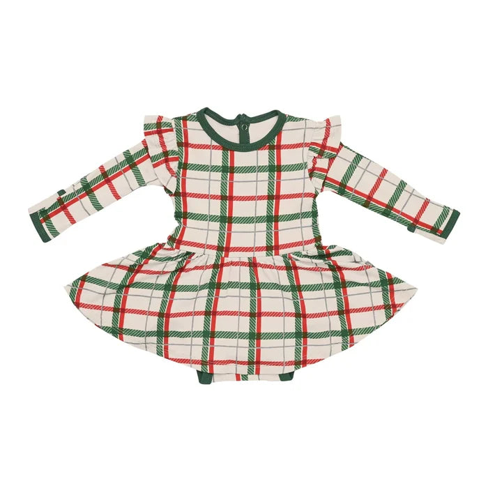 Kyte Baby Long Sleeve Twirl Bodysuit Dress - Hunter Plaid