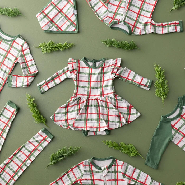Kyte Baby Long Sleeve Twirl Bodysuit Dress - Hunter Plaid