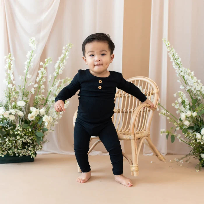 Kyte Baby Ribbed Henley Set - Midnight
