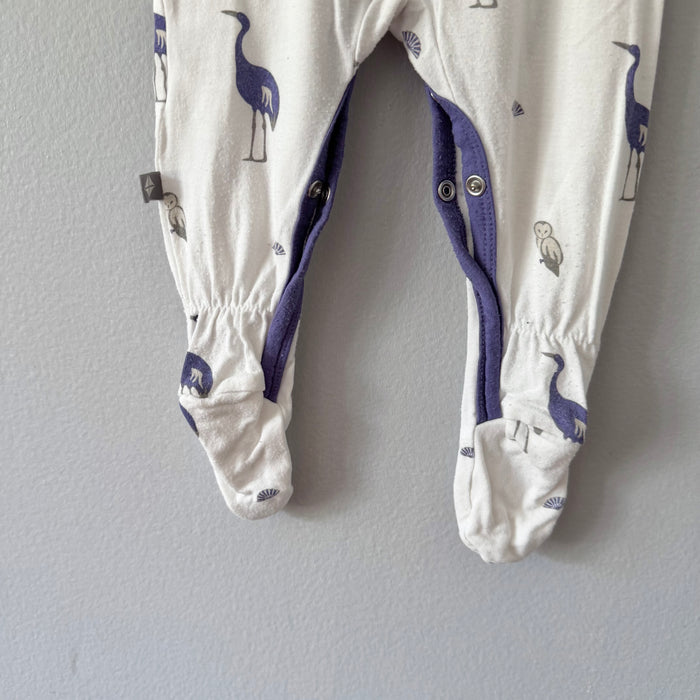 Kyte / White purple crane romper / 3-6M