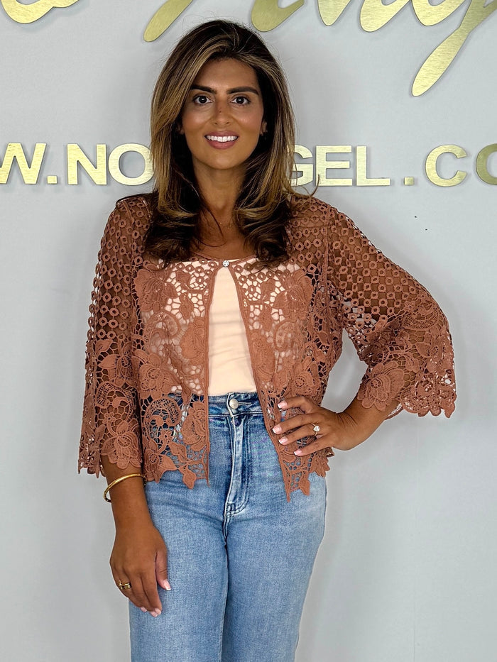 Lace Jewelled Button Scalloped Edge Cardigan (4 Colours)