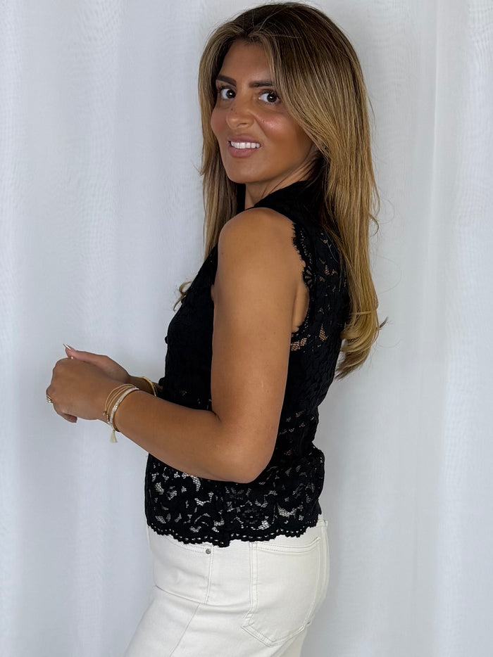 Lace Rope Button Up Cap Sleeve Top (2 Colours)