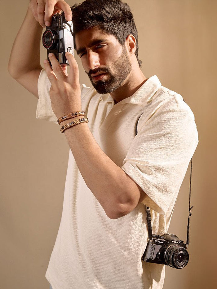 White Knitted Cotton Polo T Shirt - lagoon