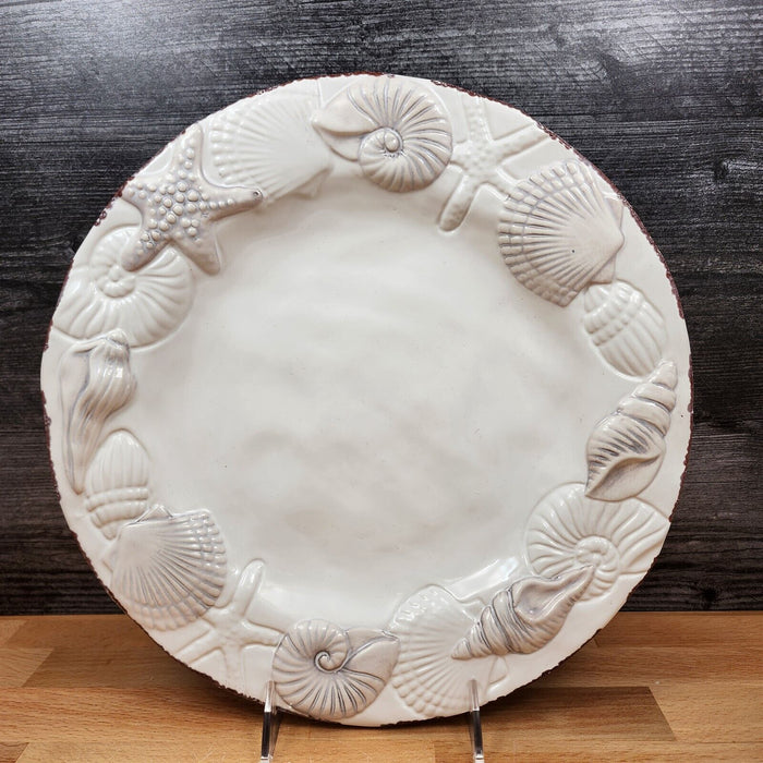 Laguna Coastal White Plate Set Embossed Ceramic Sea Shells Star Fish Blue Sky
