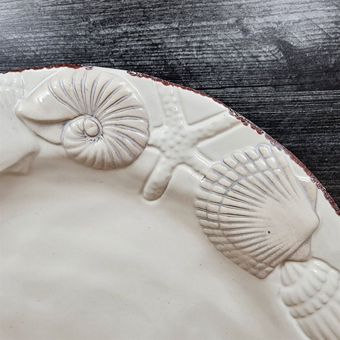Laguna Coastal White Plate Set Embossed Ceramic Sea Shells Star Fish Blue Sky