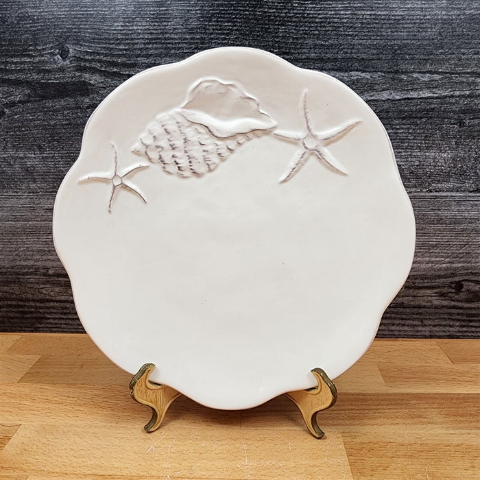 Laguna Coastal White Plate Set Embossed Ceramic Sea Shells Star Fish Blue Sky