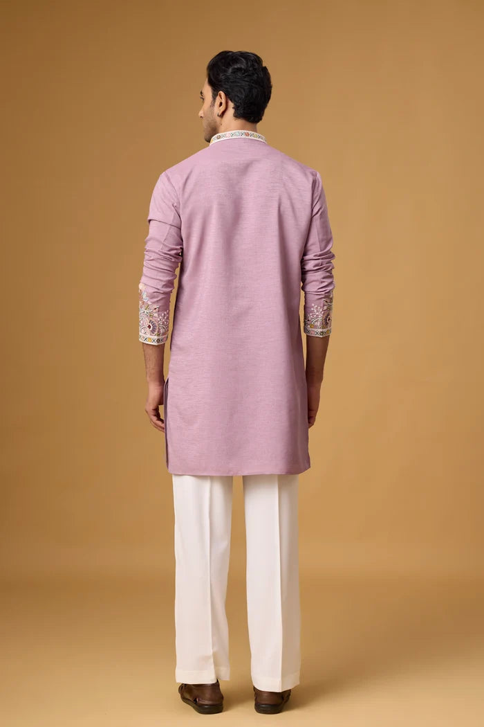 Buy Lavender Embroidered Kurta Set for Men Online India | Mahavir NX