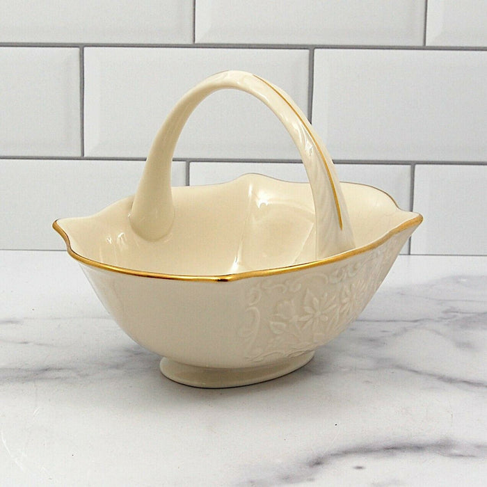 Lenox San Souci Embossed Floral Basket Candy Dish 24 Kt Gold Trim Home Decor