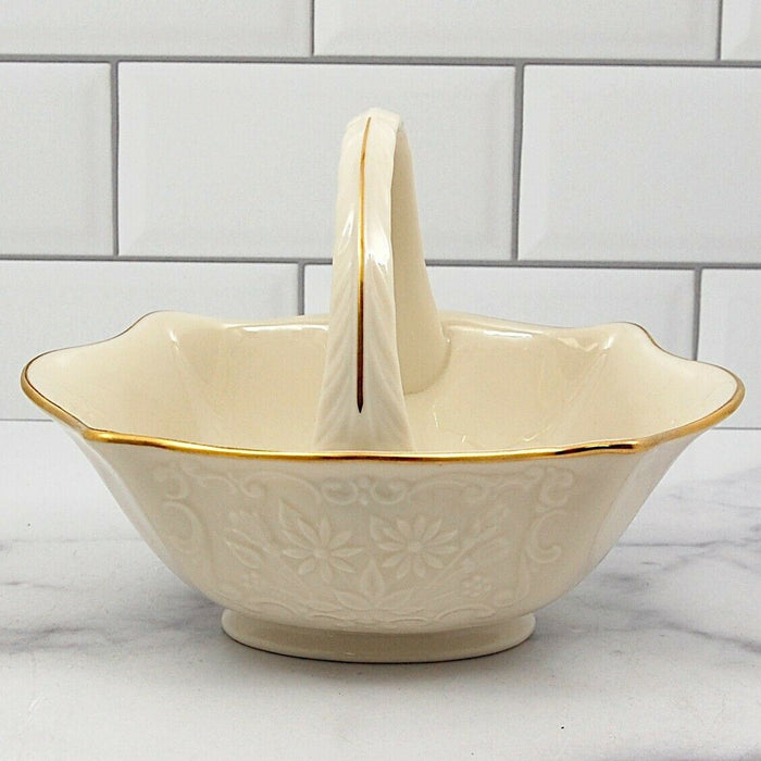 Lenox San Souci Embossed Floral Basket Candy Dish 24 Kt Gold Trim Home Decor