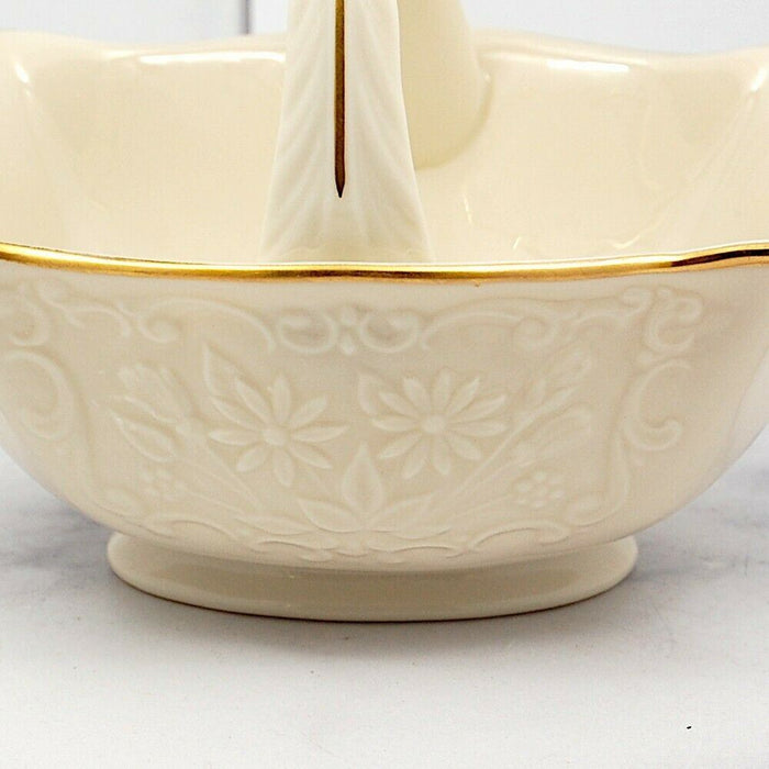 Lenox San Souci Embossed Floral Basket Candy Dish 24 Kt Gold Trim Home Decor