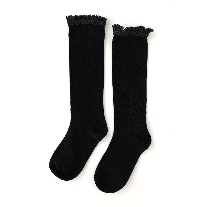 Little Stocking Co Lace Top Knee High Socks - Black