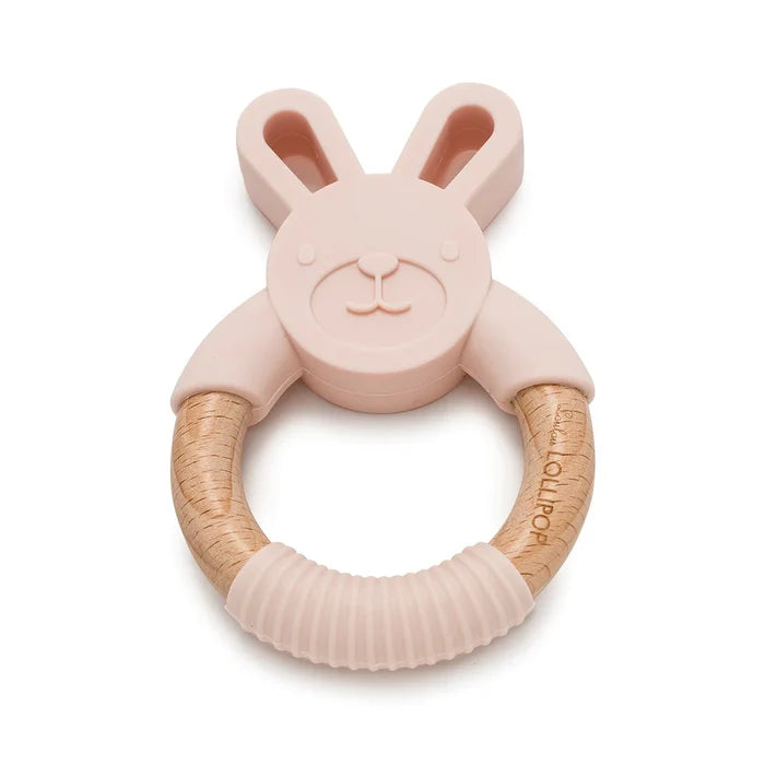LouLou Lollipop Silicone and Wood Teething Rings - Bunny