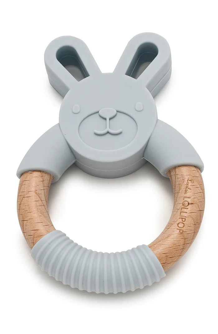 LouLou Lollipop Silicone and Wood Teething Rings - Bunny