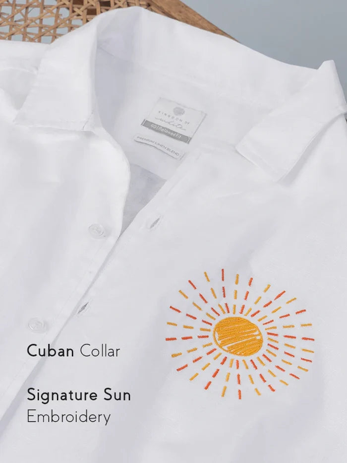 Lumere White Embroidered Cotton Linen Shirt Sun Embroidered