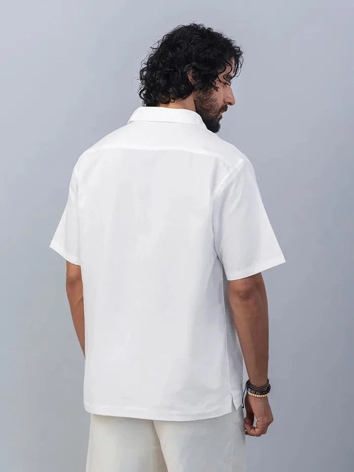 Lumere White Embroidered Cotton Linen Shirt back view
