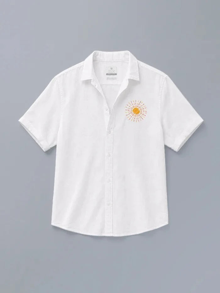 Lumere White Embroidered Cotton Linen Shirt normal view