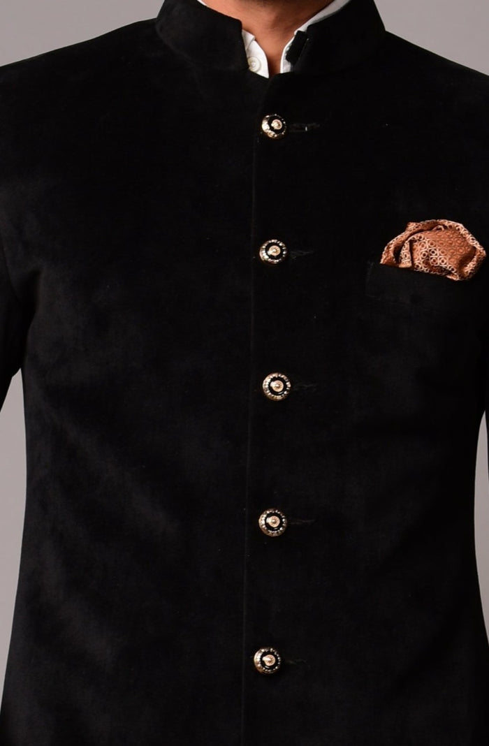 Luxury Velvet Royal Black Maharaja Style Achkan