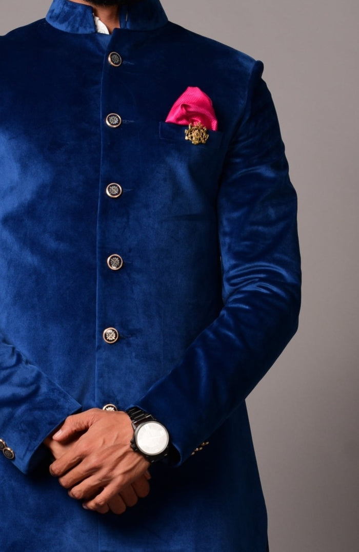 Luxury Velvet Royal Blue Maharaja Style Sherwani