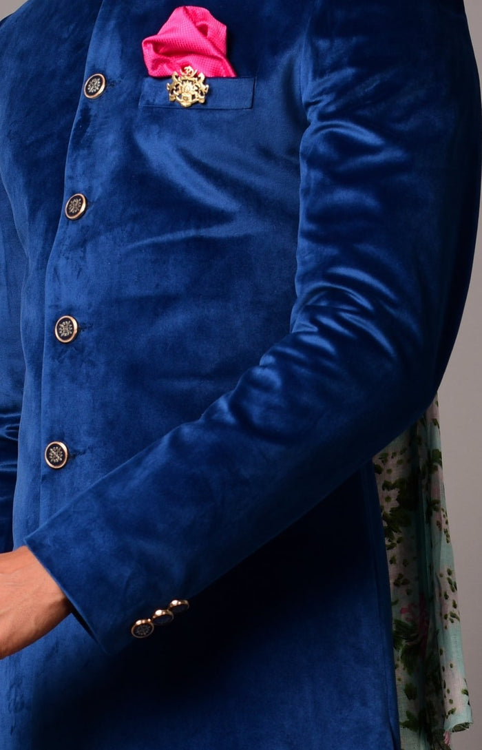 Luxury Velvet Royal Blue Maharaja Style Sherwani