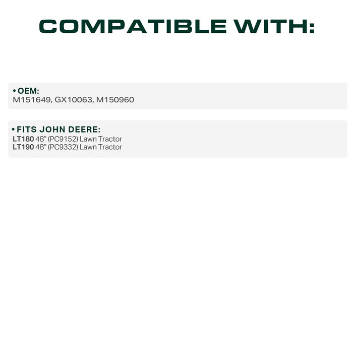 M151649, GX10063 Mower Deck Belt Replacement for John Deere LT180 & More | 48-in Deck | Aramid Cord