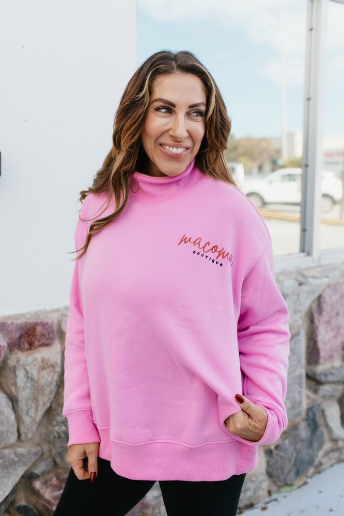 Presale: Macoma Embroidered Mock Neck Sweatshirt In Pink - FINAL SALE - Macoma Boutique555 Presales