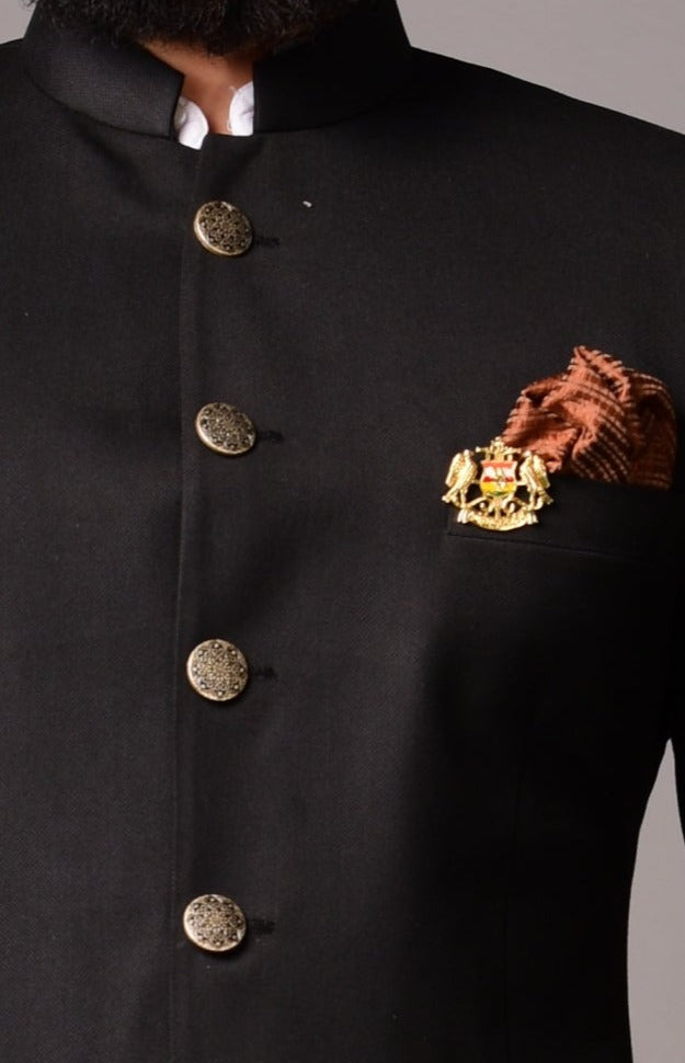 Maharaja Style Black Jodhpuri Bandhgala Blazer With Grey Trouser