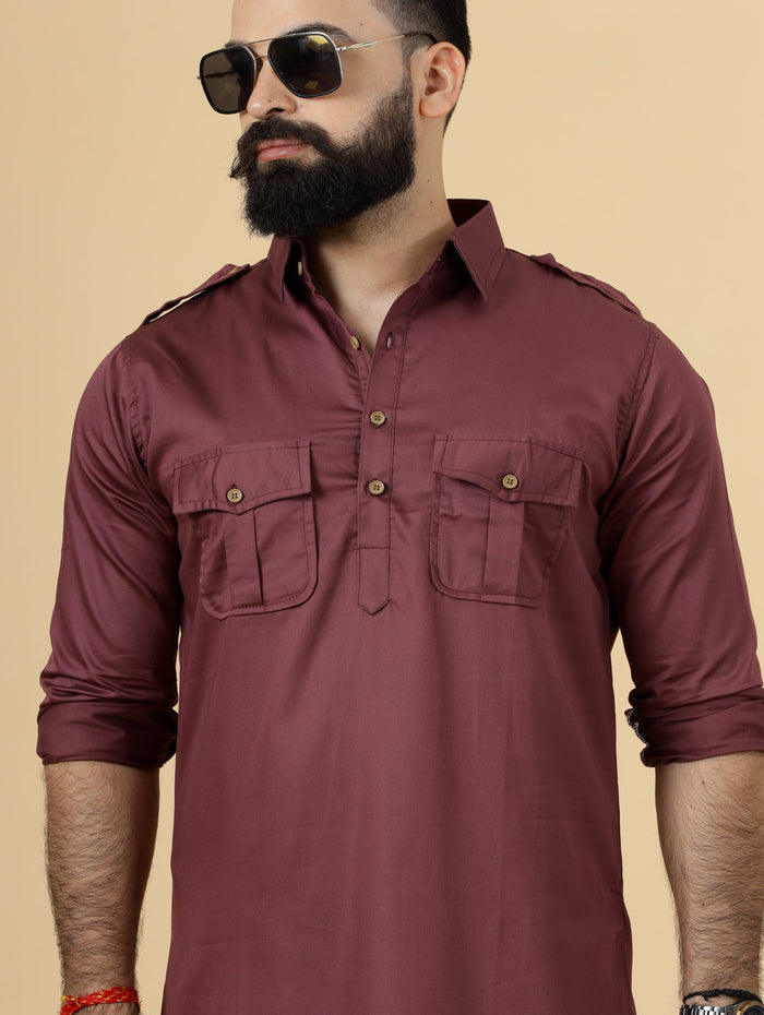 Maroon Pathani Kurta Pajama Set for Men