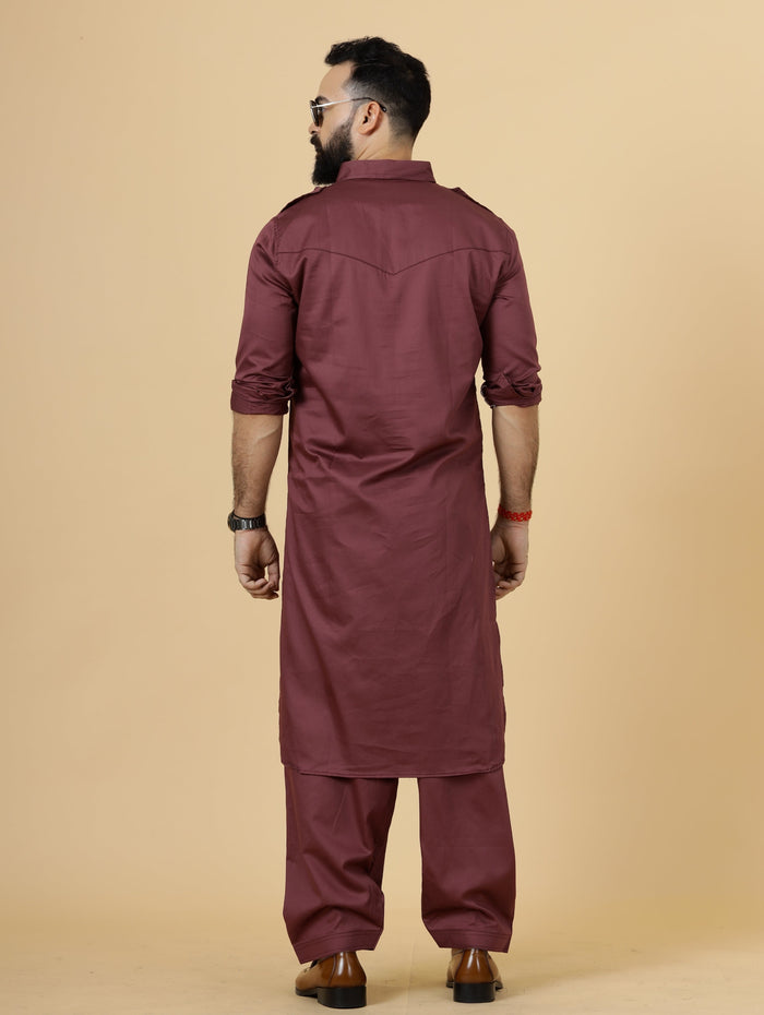 Maroon Pathani Kurta Pajama Set for Men