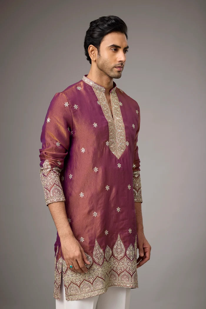 Maroon Royale Kurta Pajama Set with Stole – Front View | Mahavir NX