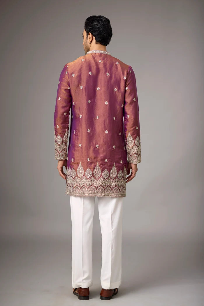 Designer Maroon Embroidered Stole Kurta – Side View | Mahavir NX