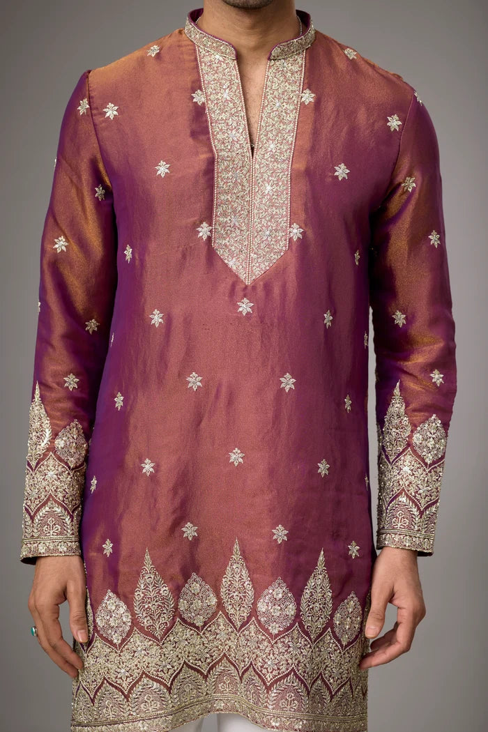 Royale Embroidered Maroon Kurta with Stole – Reception Wear | Mahavir NX