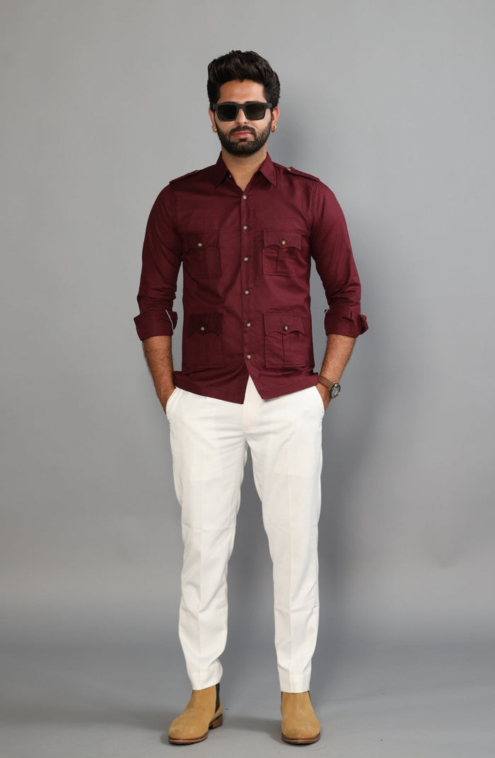 Maroon Turkish Linen Hunting Shirt