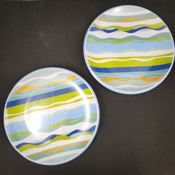 Melamine Plate Wavy Stripes Blue Green White Dinner Dish Colorful Retro 9"
