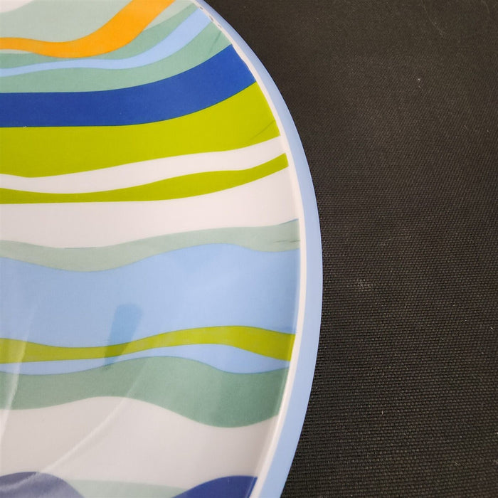Melamine Plate Wavy Stripes Blue Green White Dinner Dish Colorful Retro 9"