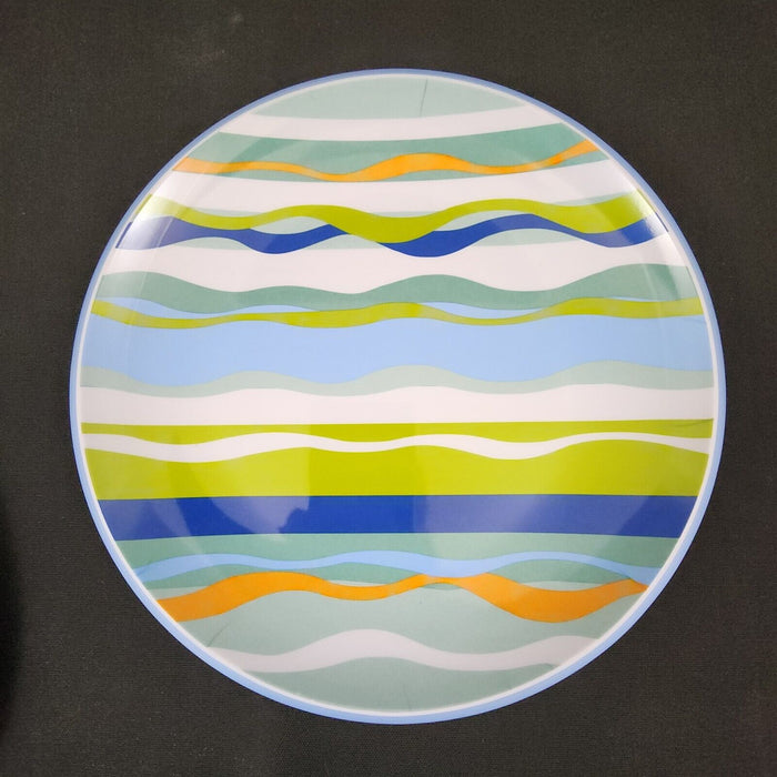 Melamine Plate Wavy Stripes Blue Green White Dinner Dish Colorful Retro 9"