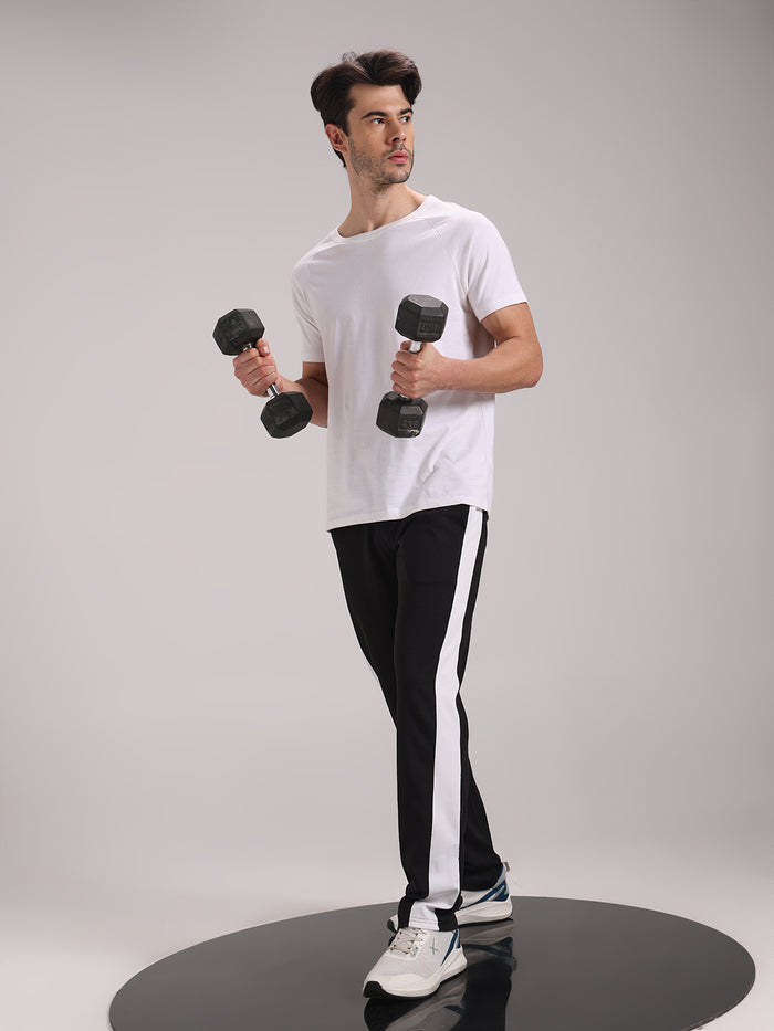 Men's Black Contrast Side Split Tape Track Pants