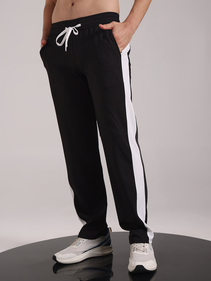 Men's Black Contrast Side Split Tape Track Pants