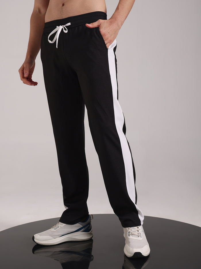 Men's Black Contrast Side Split Tape Track Pants