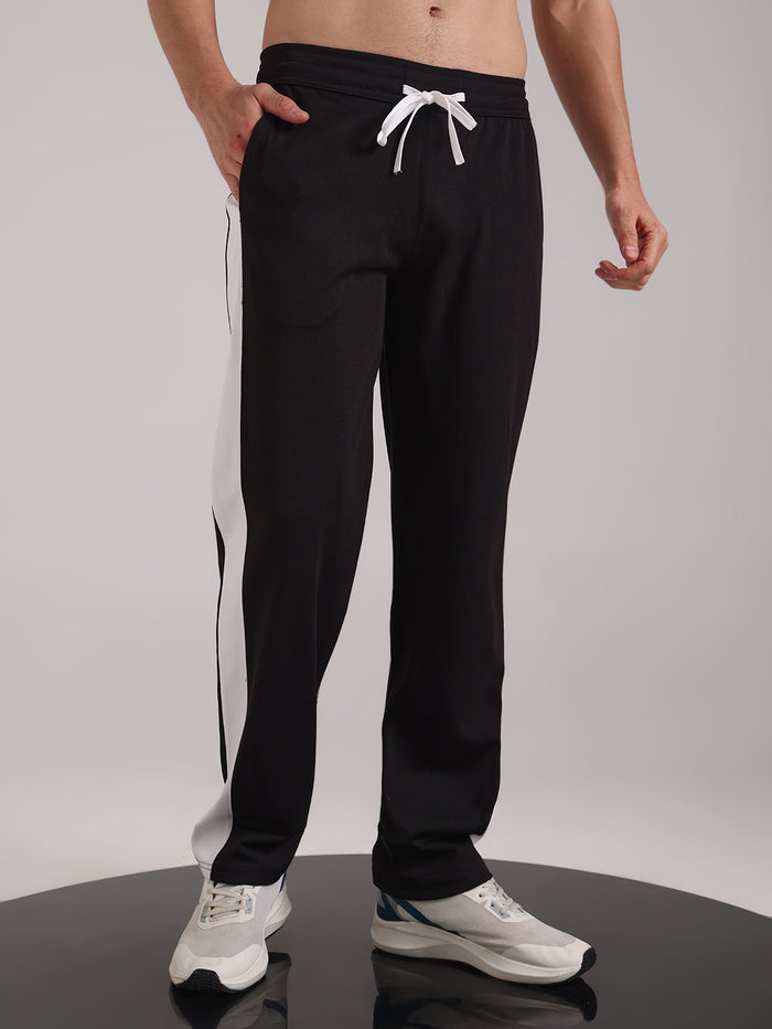 Men's Black Contrast Side Split Tape Track Pants
